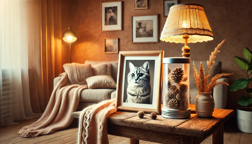 A cozy living room memorial with a warm and inviting atmosphere